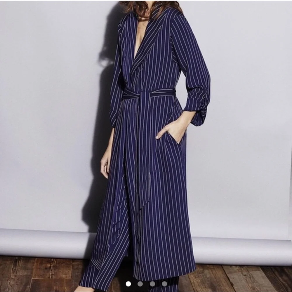 Aritzia Babaton Kahlo Robe Coat - Navy / Stripe (S)